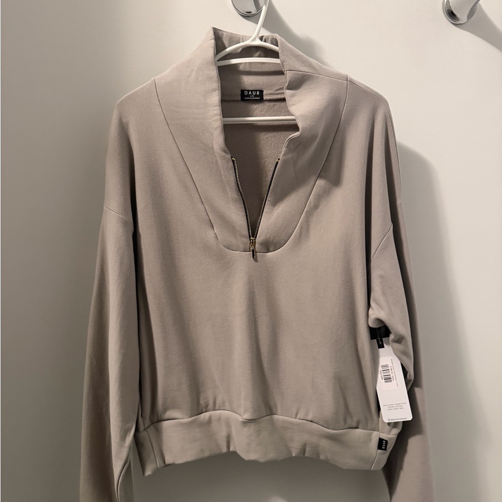 Relaxed Zip-Neck Sweatshirt in Taupe